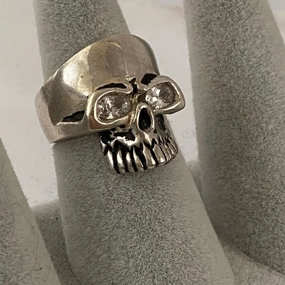 925 Silver skull ring sugar biker clear cz stones - Picture 5 of 5
